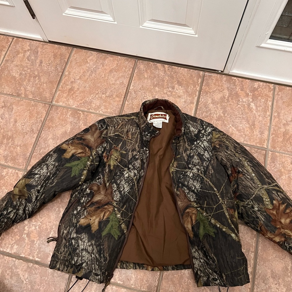 Green and Brown Military Field Jacket with Camouflage Pattern